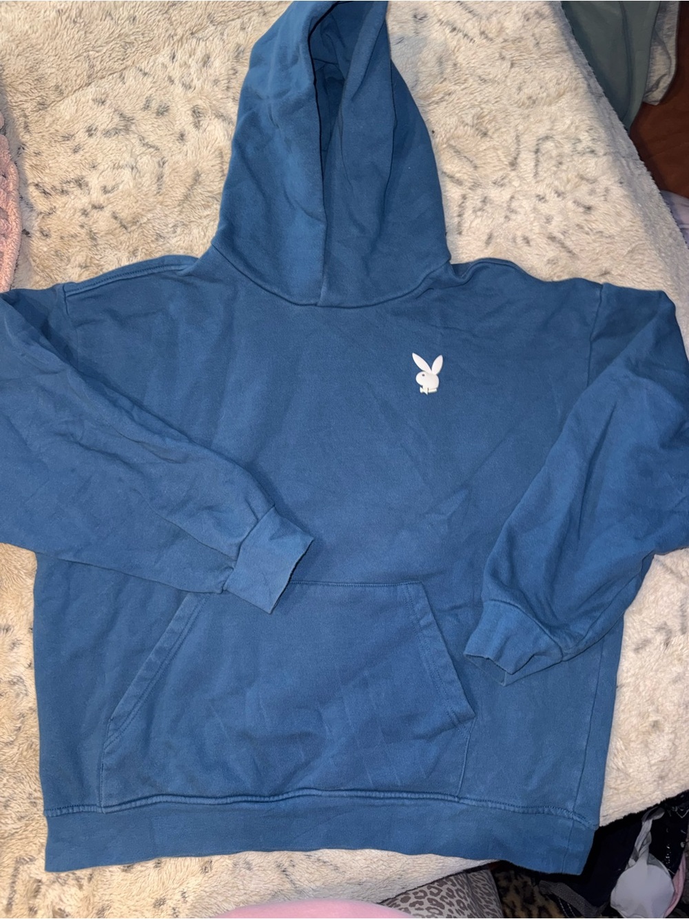 PLAYBOY Blue Hoodie with White Bunny Logo